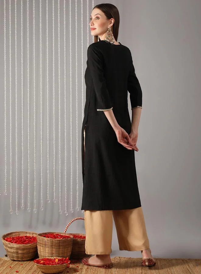 globus Women Embroidered Yoke Detail Straight Festive Kurta